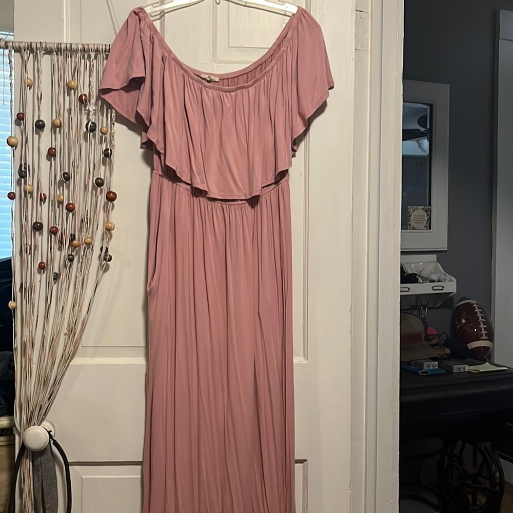 Pink off the shoulder maxi dress